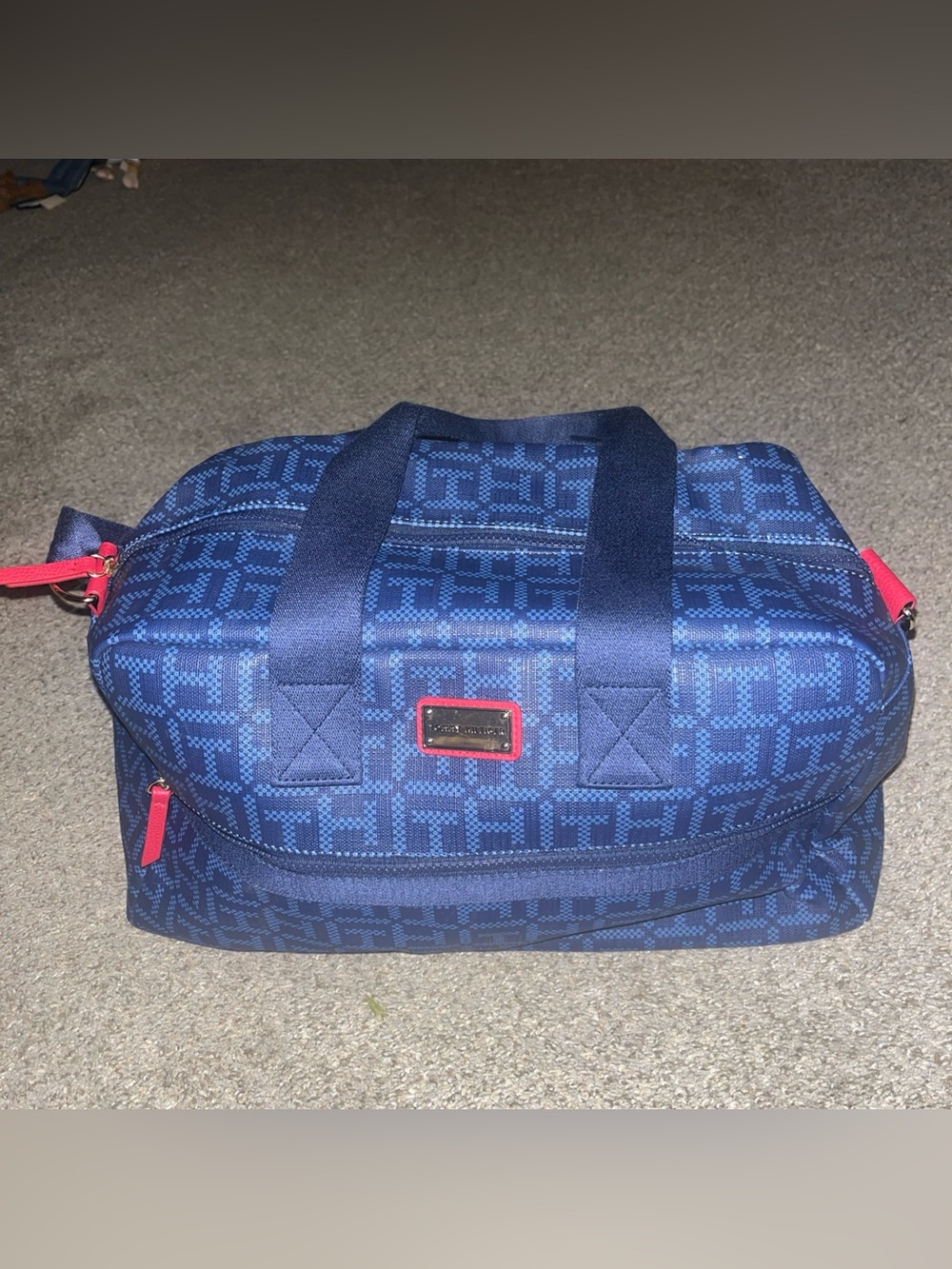 Tommy Hilfiger Womens Blue Bag Handbag Purse Tote Crossbody Monogram Duffle Gym
